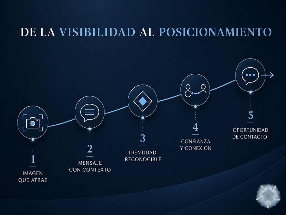 Infografía sobre el recorrido estratégico de un fotógrafo desde la visibilidad hasta el posicionamiento digital