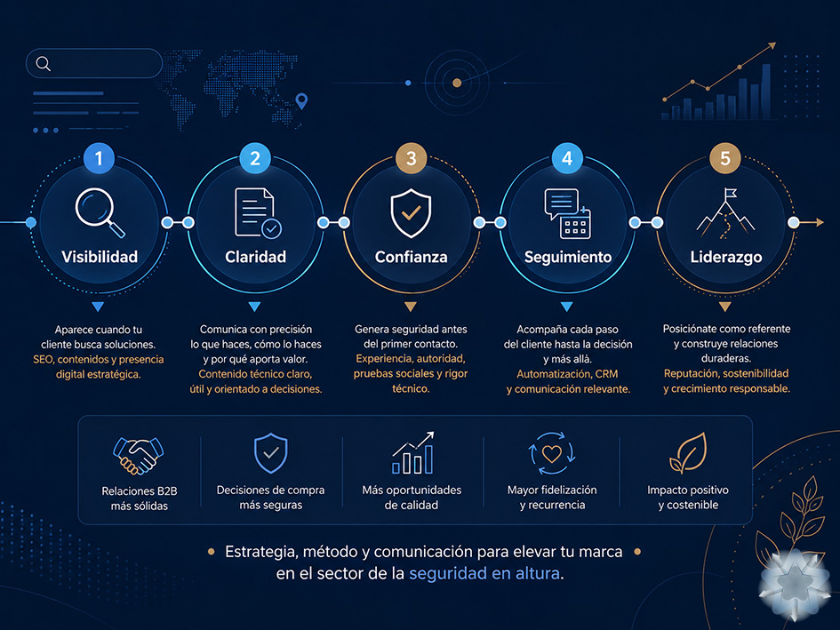 Infografía sobre el proceso de marketing digital para empresas de seguridad en altura