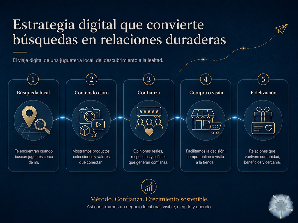 Recorrido digital de una familia desde la búsqueda de juguetes hasta la compra y la fidelización