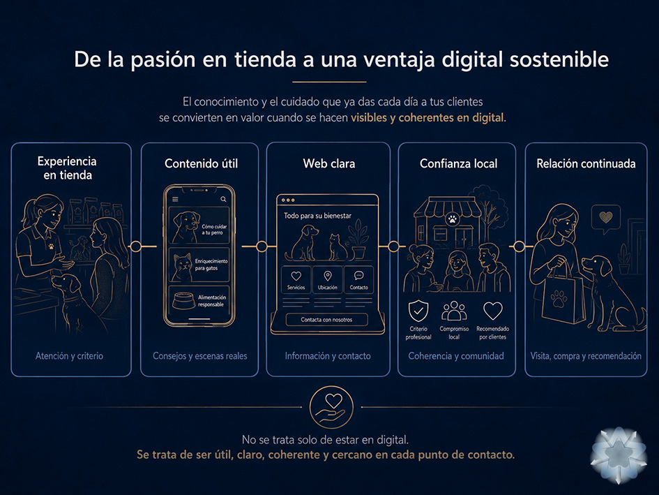 Recorrido estratégico desde la experiencia diaria de una tienda de mascotas hasta la confianza, la visita y la relación continuada con el cliente
