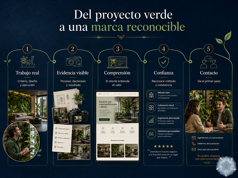 Recorrido desde el trabajo real de jardinería de interiores hasta la comprensión, la confianza y el contacto del cliente
