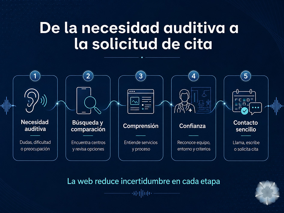 Recorrido digital del paciente desde la necesidad auditiva hasta la solicitud de cita en un centro auditivo