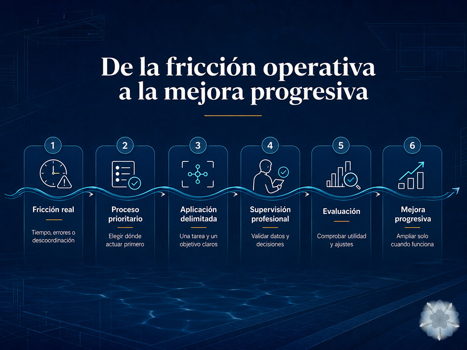Recorrido para aplicar inteligencia artificial en una empresa de piscinas desde la detección de una fricción hasta la mejora progresiva del proceso